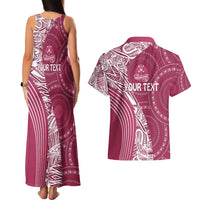 Fiji Adi Cakobau School Personalised Couples Matching Tank Maxi Dress and Hawaiian Shirt Masi Tapa Mix Plumeria LT7 - Polynesian Pride