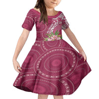Fiji Adi Cakobau School Personalised Family Matching Off The Shoulder Long Sleeve Dress and Hawaiian Shirt Masi Tapa Mix Plumeria LT7 Daughter's Dress Maroon - Polynesian Pride