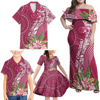 Fiji Adi Cakobau School Personalised Family Matching Off Shoulder Maxi Dress and Hawaiian Shirt Masi Tapa Mix Plumeria LT7 - Polynesian Pride