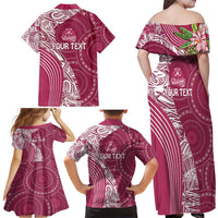 Fiji Adi Cakobau School Personalised Family Matching Off Shoulder Maxi Dress and Hawaiian Shirt Masi Tapa Mix Plumeria LT7 - Polynesian Pride