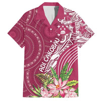 Fiji Adi Cakobau School Personalised Family Matching Off Shoulder Maxi Dress and Hawaiian Shirt Masi Tapa Mix Plumeria LT7 Dad's Shirt - Short Sleeve Maroon - Polynesian Pride