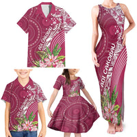 Fiji Adi Cakobau School Personalised Family Matching Tank Maxi Dress and Hawaiian Shirt Masi Tapa Mix Plumeria LT7 - Polynesian Pride