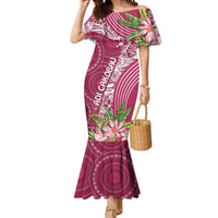 Fiji Adi Cakobau School Personalised Mermaid Dress Masi Tapa Mix Plumeria LT7 Women Maroon - Polynesian Pride