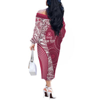 Fiji Adi Cakobau School Personalised Off The Shoulder Long Sleeve Dress Masi Tapa Mix Plumeria LT7 - Polynesian Pride