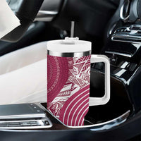 Fiji Adi Cakobau School Personalised Tumbler With Handle Masi Tapa Mix Plumeria