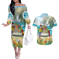 It's 5 o'clock Somewhere Couples Matching Off The Shoulder Long Sleeve Dress and Hawaiian Shirt Beach Party - Polynesian Pride