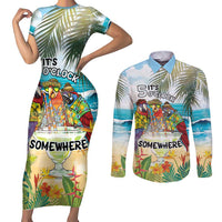 It's 5 o'clock Somewhere Couples Matching Short Sleeve Bodycon Dress and Long Sleeve Button Shirt Beach Party - Polynesian Pride