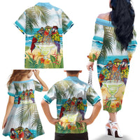It's 5 o'clock Somewhere Family Matching Off The Shoulder Long Sleeve Dress and Hawaiian Shirt Beach Party - Polynesian Pride