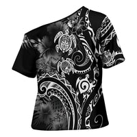 Aloha Hawaii Turtles Floral Cross Shoulder Shirt Obsidian Glaze