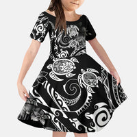 Aloha Hawaii Turtles Floral Family Matching Off Shoulder Short Dress and Hawaiian Shirt Obsidian Glaze