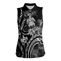 Aloha Hawaii Turtles Floral Women Sleeveless Polo Shirt Obsidian Glaze