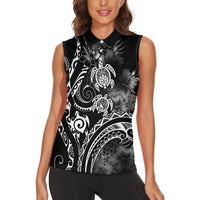 Aloha Hawaii Turtles Floral Women Sleeveless Polo Shirt Obsidian Glaze