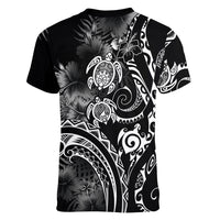Aloha Hawaii Turtles Floral Women V-Neck T-Shirt Obsidian Glaze