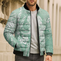 Aloha Hawaii Turtles Floral Bomber Puffer Jacket Seafoam Marbles Glaze