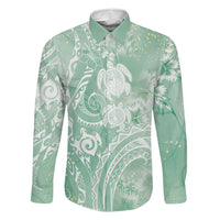 Aloha Hawaii Turtles Floral Family Matching Off Shoulder Maxi Dress and Hawaiian Shirt Seafoam Marbles Glaze