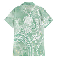 Aloha Hawaii Turtles Floral Family Matching Puletasi and Hawaiian Shirt Seafoam Marbles Glaze