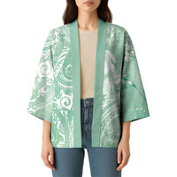 Aloha Hawaii Turtles Floral Kimono Seafoam Marbles Glaze