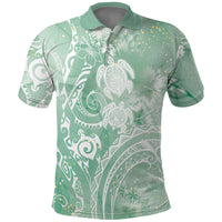 Aloha Hawaii Turtles Floral Polo Shirt Seafoam Marbles Glaze LT7 Seafoam - Polynesian Pride