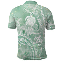 Aloha Hawaii Turtles Floral Polo Shirt Seafoam Marbles Glaze LT7 - Polynesian Pride