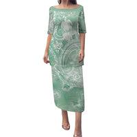 Aloha Hawaii Turtles Floral Puletasi Seafoam Marbles Glaze