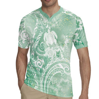 Aloha Hawaii Turtles Floral Rugby Jersey Seafoam Marbles Glaze
