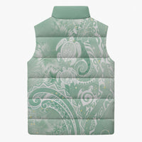 Aloha Hawaii Turtles Floral Sleeveless Puffer Jacket Seafoam Marbles Glaze