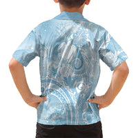 Aloha Hawaii Turtles Floral Kid Hawaiian Shirt Aqua Marbles Glaze