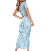 Aloha Hawaii Turtles Floral Short Sleeve Bodycon Dress Aqua Marbles Glaze