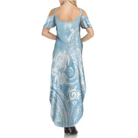 Aloha Hawaii Turtles Floral Summer Maxi Dress Aqua Marbles Glaze