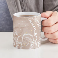 Aloha Hawaii Turtles Floral Ceramic Mug Taupe Marbles Glaze