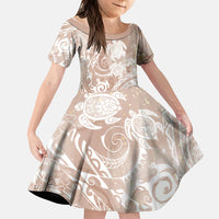 Aloha Hawaii Turtles Floral Family Matching Off Shoulder Maxi Dress and Hawaiian Shirt Taupe Marbles Glaze
