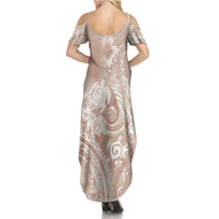 Aloha Hawaii Turtles Floral Family Matching Summer Maxi Dress and Hawaiian Shirt Taupe Marbles Glaze
