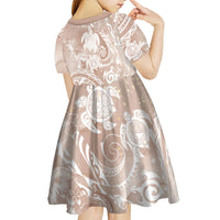 Aloha Hawaii Turtles Floral Kid Short Sleeve Dress Taupe Marbles Glaze