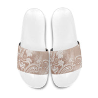 Aloha Hawaii Turtles Floral Slide Sandals Taupe Marbles Glaze