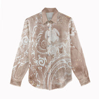 Aloha Hawaii Turtles Floral Women Casual Shirt Taupe Marbles Glaze