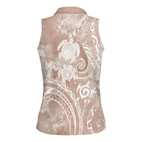Aloha Hawaii Turtles Floral Women Sleeveless Polo Shirt Taupe Marbles Glaze