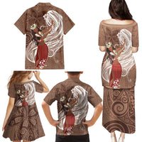 Tahiti Islands Polynesian Plumeria Family Matching Puletasi and Hawaiian Shirt Tahitian Vahine 'Ote'a - Beige LT7 - Polynesian Pride