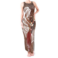 Tahiti Islands Polynesian Plumeria Tank Maxi Dress Tahitian Vahine 'Ote'a - Beige LT7 Women Beige - Polynesian Pride