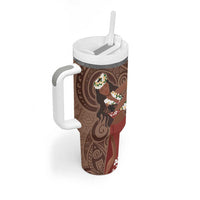 Tahiti Islands Polynesian Plumeria Tumbler With Handle Tahitian Vahine 'Ote'a - Beige LT7 - Polynesian Pride