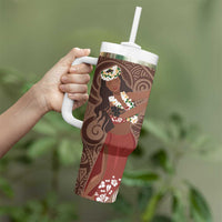 Tahiti Islands Polynesian Plumeria Tumbler With Handle Tahitian Vahine 'Ote'a - Beige LT7 - Polynesian Pride