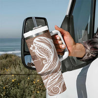 Tahiti Islands Polynesian Plumeria Tumbler With Handle Tahitian Vahine 'Ote'a - Beige LT7 - Polynesian Pride