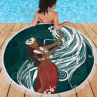 Tahiti Islands Polynesian Plumeria Beach Blanket Tahitian Vahine 'Ote'a - Teal