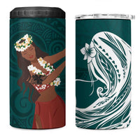 Tahiti Islands Polynesian Plumeria 4 in 1 Can Cooler Tumbler Tahitian Vahine 'Ote'a - Teal LT7 One Size: 16 oz Teal - Polynesian Pride