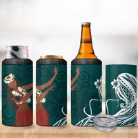 Tahiti Islands Polynesian Plumeria 4 in 1 Can Cooler Tumbler Tahitian Vahine 'Ote'a - Teal LT7 - Polynesian Pride