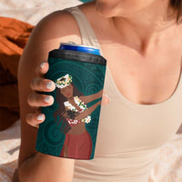 Tahiti Islands Polynesian Plumeria 4 in 1 Can Cooler Tumbler Tahitian Vahine 'Ote'a - Teal LT7 - Polynesian Pride