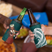 Tahiti Islands Polynesian Plumeria 4 in 1 Can Cooler Tumbler Tahitian Vahine 'Ote'a - Teal LT7 - Polynesian Pride