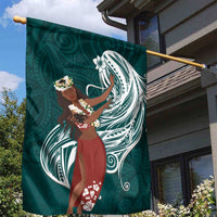 Tahiti Islands Polynesian Plumeria Garden Flag Tahitian Vahine 'Ote'a - Teal
