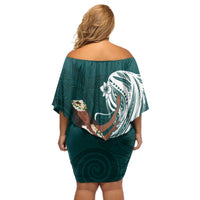 Tahiti Islands Polynesian Plumeria Off Shoulder Short Dress Tahitian Vahine 'Ote'a - Teal LT7 - Polynesian Pride