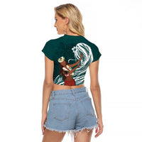 Tahiti Islands Polynesian Plumeria Raglan Cropped T Shirt Tahitian Vahine 'Ote'a - Teal