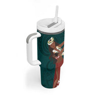 Tahiti Islands Polynesian Plumeria Tumbler With Handle Tahitian Vahine 'Ote'a - Teal LT7 - Polynesian Pride